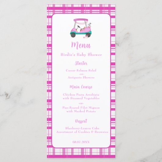 ピンクゴルフカートベビー供給ベビーシャワー メニュー (正面)