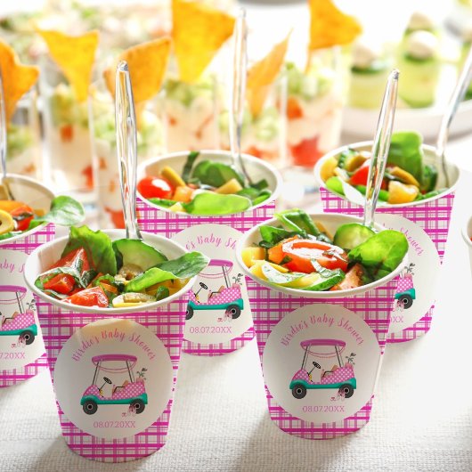 ピンクゴルフカートベビー供給ベビーシャワー 紙コップ