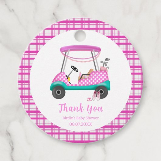 ピンクゴルフカートベビー用品ベビーシャワーありがとう フェイバータグ (正面)