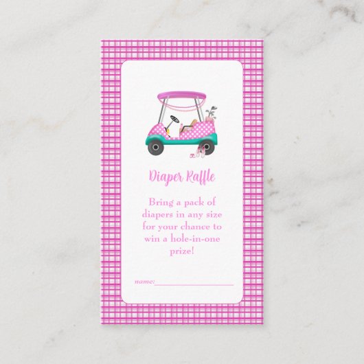 ピンクゴルフカートベビー用品ベビーシャワーおむつ エンクロージャーカード (正面)