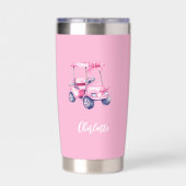 ピンクゴルフカート名スクリプト 保温保冷タンブラー (背面)