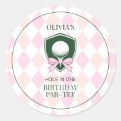 ピンクゴルフガールパーソナライズされたズ1st誕生日パーティー ラウンドシール (正面)