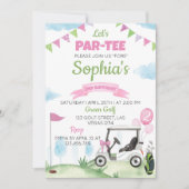 ピンクゴルフガール誕生日パーティー参加者任意の年齢 招待状 (正面)