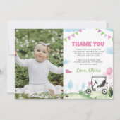 ピンクゴルフガール誕生日写真サンキューカード サンキューカード (正面)