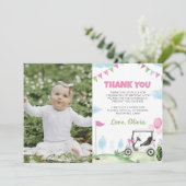 ピンクゴルフガール誕生日写真サンキューカード サンキューカード (スタンド正面)