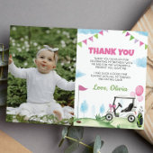 ピンクゴルフガール誕生日写真サンキューカード サンキューカード