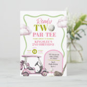 ピンクゴルフキッズツーパルティー誕生日 招待状 (スタンド正面)