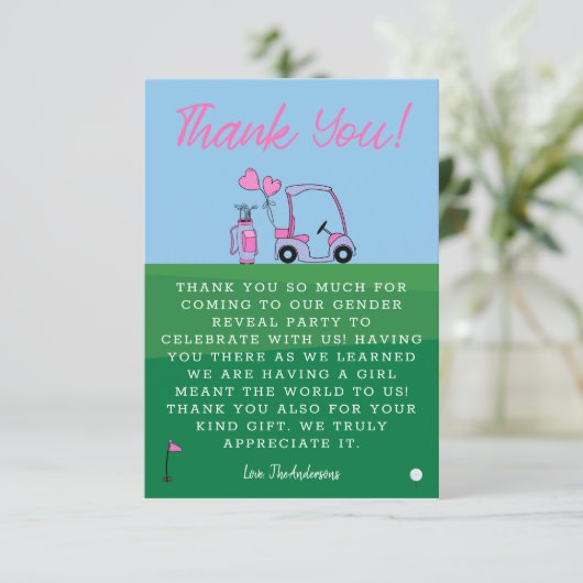 ピンクゴルフジェンダーリビールパーティーありがとう サンキューカード (スタンド正面)