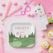 ピンクゴルフバースデーパーティー ペーパープレート (パーティー)