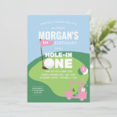 ピンクゴルフホールインワン誕生日招待状 招待状 (スタンド正面)