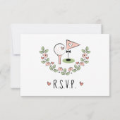 ピンクゴルフボールとボウタイピンRSVPカード 出欠カード (裏面)