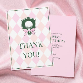 ピンクゴルフモダンかわいい女子2歳の誕生日パーティー サンキューカード