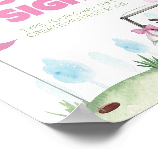 ピンクゴルフ誕生日パーティーテーブルサイン ポスター (角)