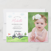 ピンクゴルフ誕生日写真招待状for Girls 招待状 (正面)