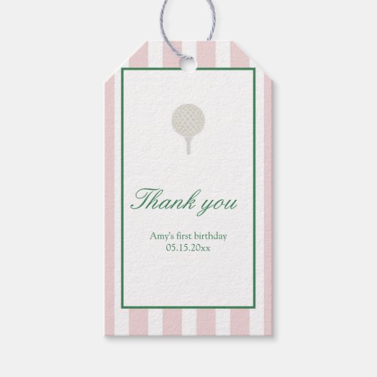 ピンクゴルフ長方形メッセージカード ギフトタグ (正面)