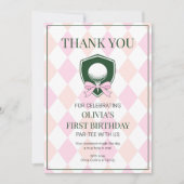 ピンクゴルフ モダン ホールインワン 女の子の1歳誕生日 サンキューカード (正面)