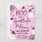 ピンクゴーストのすごいハロウィン 誕生日 招待状 (正面)