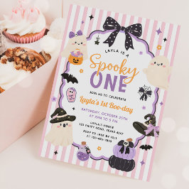 ピンクゴースト ハロウィン スプーキー 1歳 誕生日 招待状