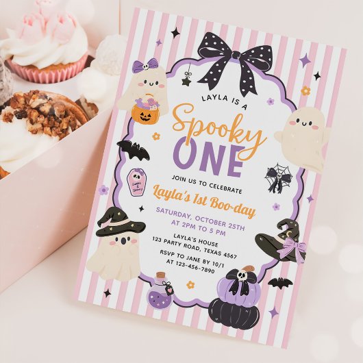 ピンクゴースト ハロウィン スプーキー 1歳 誕生日 招待状