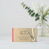 ピンクゴールデンかわいらしシザーアポイントメントアラーム 名刺 (スタンド正面)