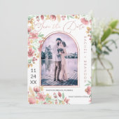 ピンクゴールデンイエローフローラアーチフォト結婚ズ セーブザデート (スタンド正面)