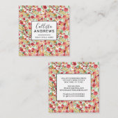 ピンクゴールデンイエローホワイトウォーター色フローラルパターン スクエア名刺 (正面/裏面)