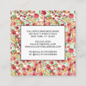 ピンクゴールデンイエローホワイトウォーター色フローラルパターン スクエア名刺 (裏面)