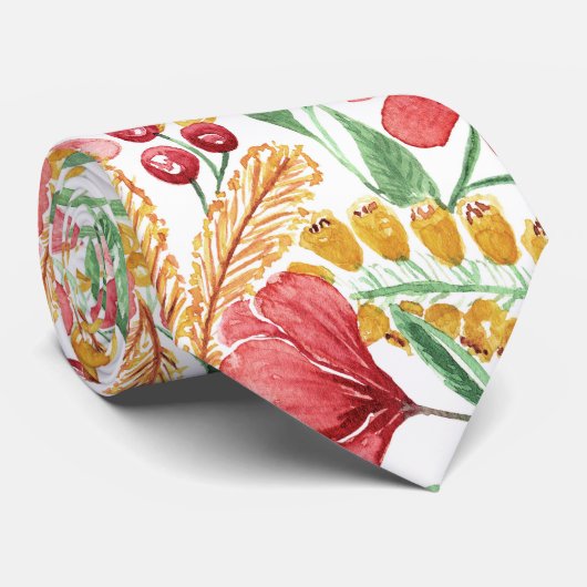 ピンクゴールデンイエローホワイトウォーター色フローラルパターン ネクタイ (ロール)