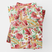 ピンクゴールデンイエローホワイトウォーター色フローラルパターン ラッピングペーパーシート (インサイチュ)