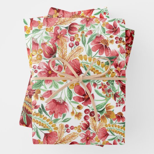 ピンクゴールデンイエローホワイトウォーター色フローラルパターン ラッピングペーパーシート (インサイチュ)