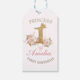 ピンクゴールデンクラウンプリンセス1st誕生日パーティー ギフトタグ