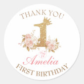 ピンクゴールデンクラウンプリンセス1st誕生日パーティー ラウンドシール (正面)