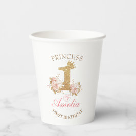 ピンクゴールデンクラウンプリンセス1st誕生日パーティー 紙コップ