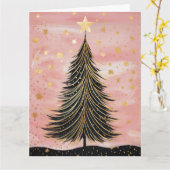 ピンクゴールデンクリスマスツリー カード (黄色い花)