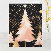 ピンクゴールデンクリスマスツリー カード (黄色い花)