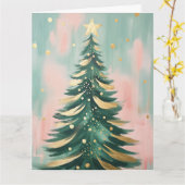 ピンクゴールデンクリスマスツリー カード (黄色い花)