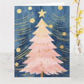 ピンクゴールデンクリスマスツリー カード (黄色い花)