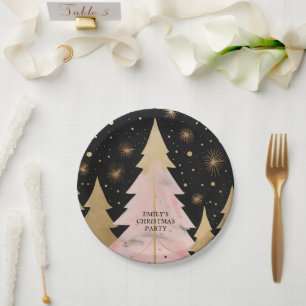 ピンクゴールデンクリスマスツリー ペーパープレート
