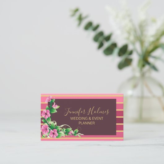 ピンクゴールデンストライプズ線フローラ 名刺 (スタンド正面)