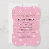 ピンクゴールデンデイジーグリッターグローベビーシャワー 招待状 (正面)