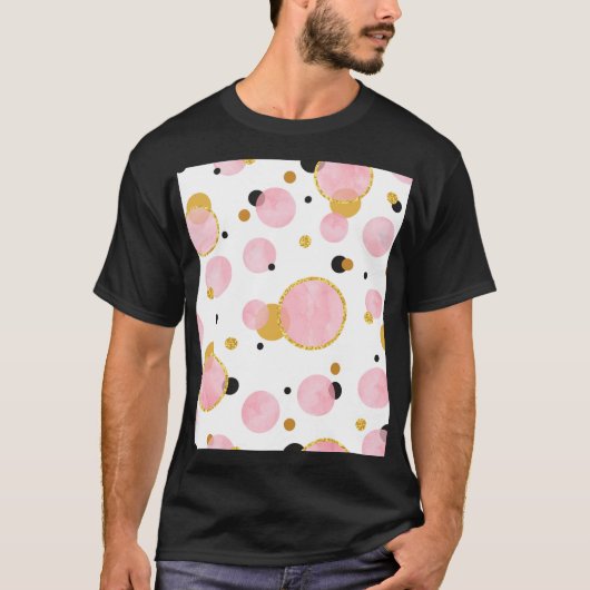 ピンクゴールデンドット、幾何学的ヴィンテージ。 Tシャツ (正面)