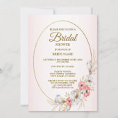 ピンクゴールデンフローラジオメトリックピーチブライダルシャワー 招待状 (正面)