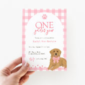 ピンクゴールデンレトリエバーワンゴールデンイヤー誕生日 招待状