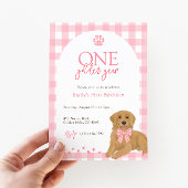 ピンクゴールデンレトリエバーワンゴールデンイヤー誕生日 招待状