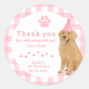 ピンクゴールデンレトリバーの最初の誕生日パーティーのお願い ラウンドシール