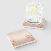 ピンクゴールデン葉フローラストーンコースター ストーンコースター (横)