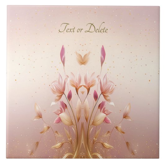 ピンクゴールデン葉フローラセラミックタイル タイル (正面)