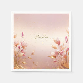 ピンクゴールデン葉フローラナプキン スタンダードカクテルナプキン