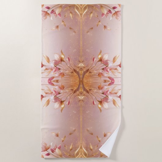 ピンクゴールデン葉フローラビーチタオル ビーチタオル (正面)