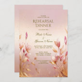 ピンクゴールデン葉フローラリハーサルディナー 招待状 (正面/裏面)